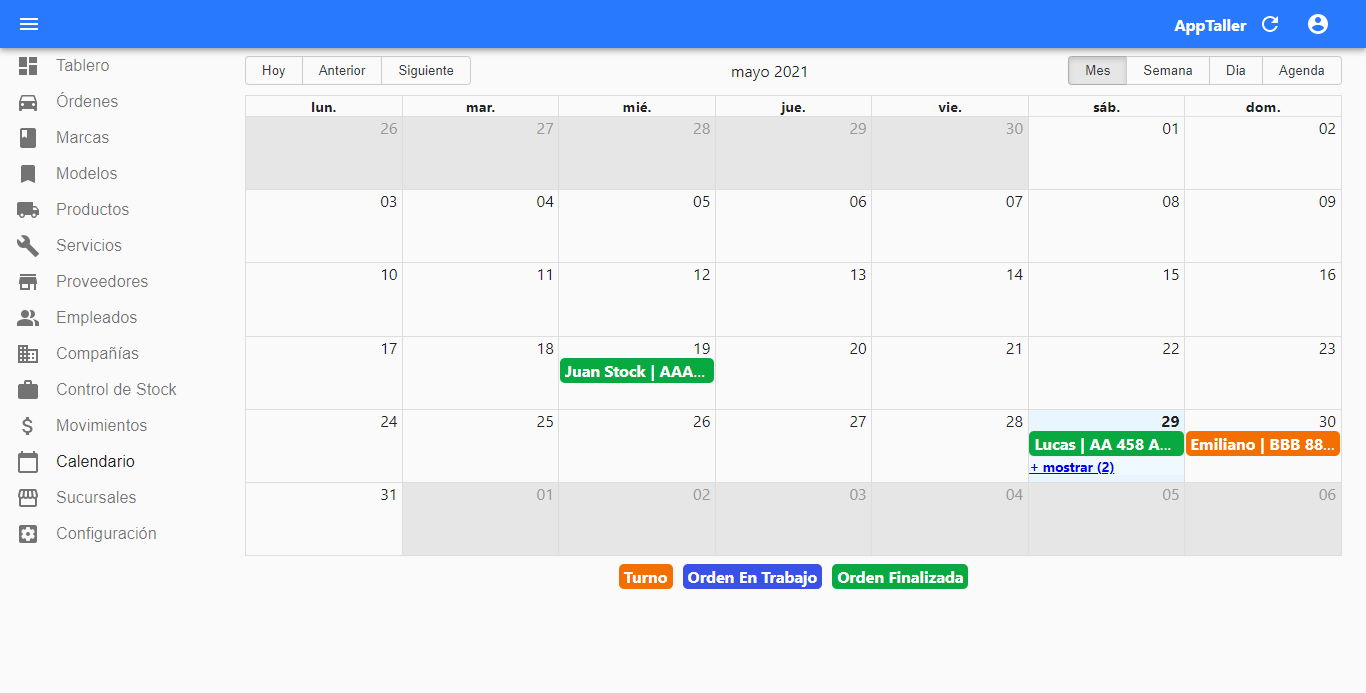 calendario sistema taller automotriz